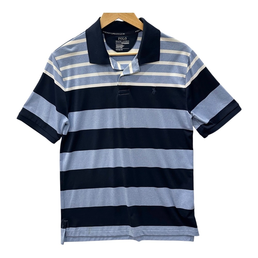 Polo Ralph Lauren Performance Striped Polo Shirt Boys XL 18-20 Blue Navy White